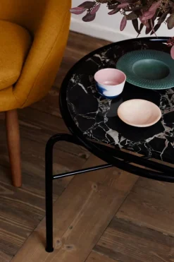 Warm Nordic Secant coffee table, round, black gold marble