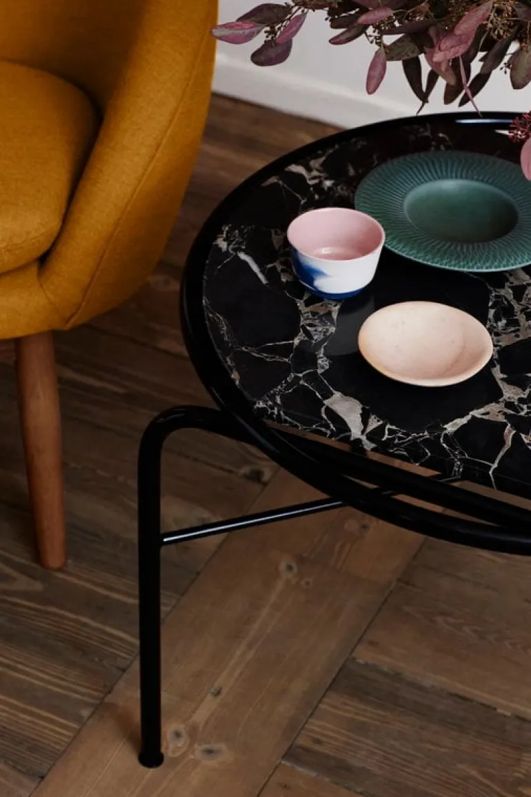 Warm Nordic Secant coffee table, round, black gold marble