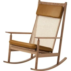 Warm Nordic Swing rocking chair, teak - Nevada cognac leather