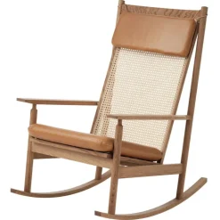 Warm Nordic Swing rocking chair, teak - Silk cognac leather