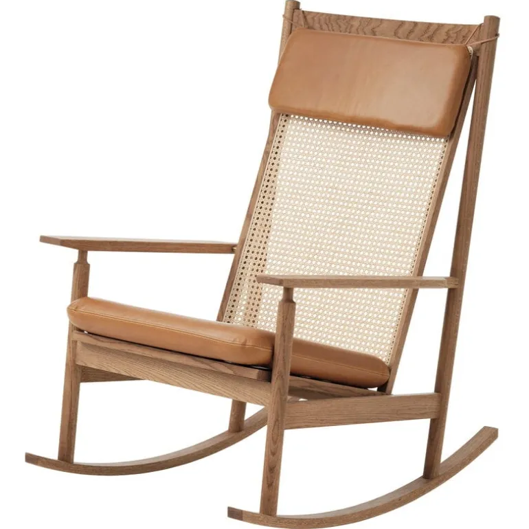 Warm Nordic Swing rocking chair, teak - Silk cognac leather