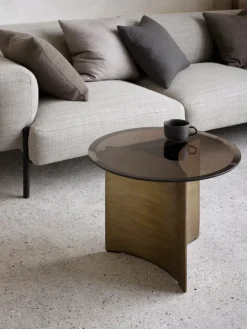 Wendelbo Arc coffee table, small, brown glass - bronze patinated steel