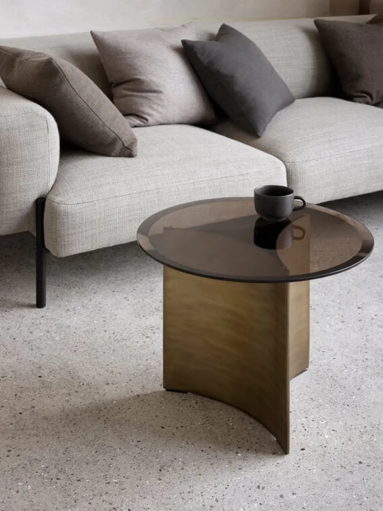 Wendelbo Arc coffee table, small, brown glass - bronze patinated steel