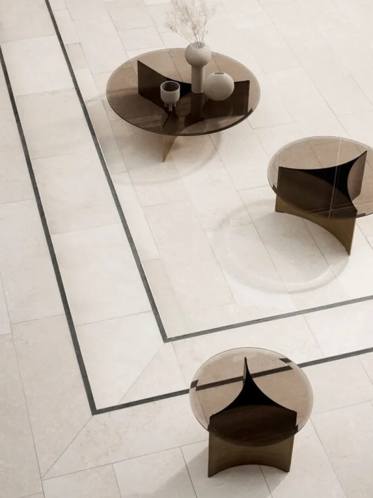 Wendelbo Arc coffee table, medium, brown glass - bronze patinated steel