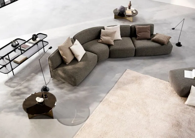 Wendelbo Arc coffee table, medium, brown glass - bronze patinated steel