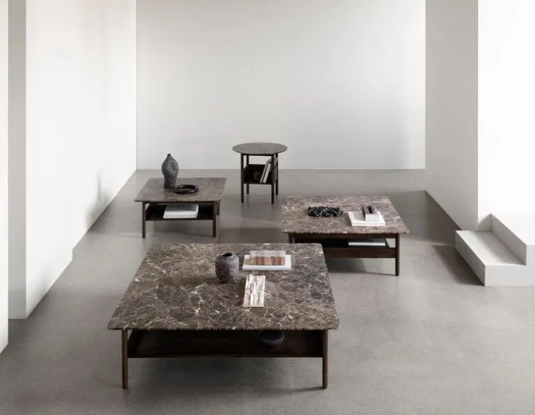 Wendelbo Collect coffee table, small square, dark brown-Emperador marble