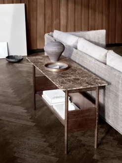 Wendelbo Collect console side table, low, dark brown - Emperador marble