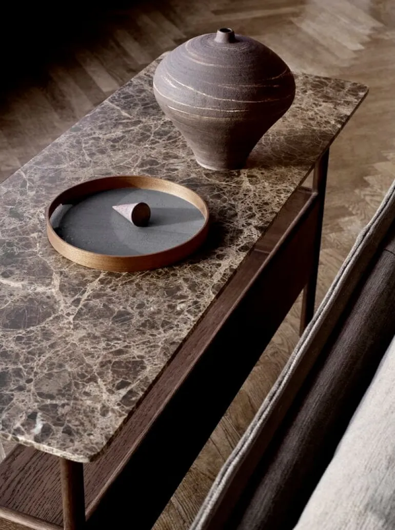 Wendelbo Collect console side table, low, dark brown - Emperador marble