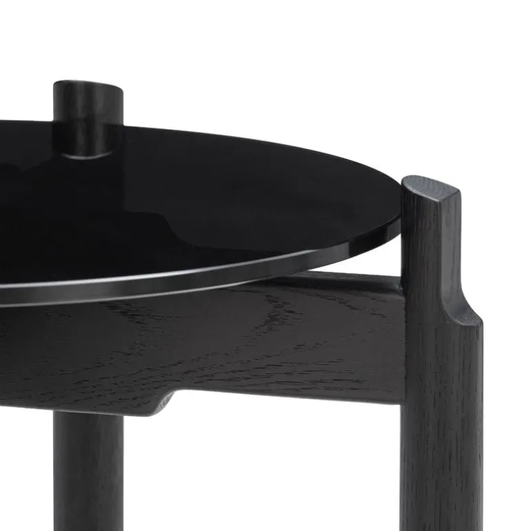 Wendelbo Notch side table, round, S, black glass-black stained oak