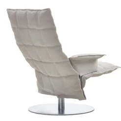Woodnotes K chair with armrests, swivel plate base, stone/white