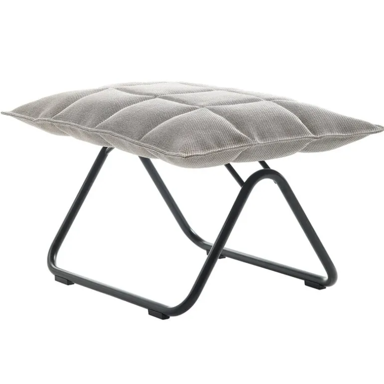 Woodnotes K ottoman, narrow, matt black tubular base, stone/black