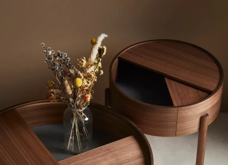 Woud Arc side table, matt lacquered walnut