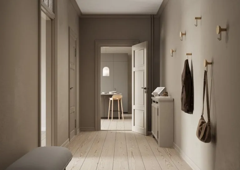 Woud Around wall hanger, large, white pigmented oak - brass