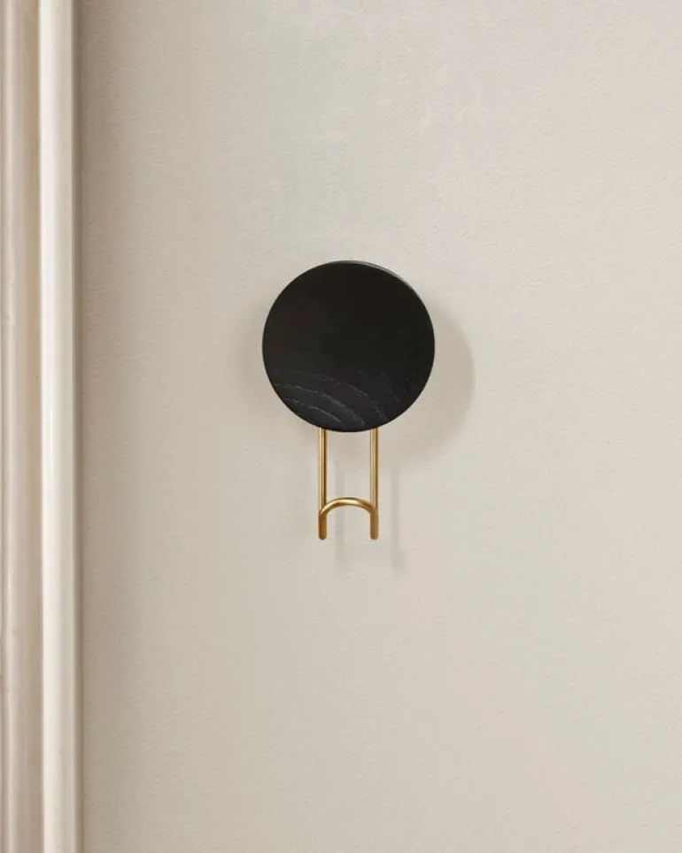 Woud Around wall hanger, large, black painted oak - brass