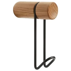 Woud Around wall hanger, small, white pigmented oak - black metal