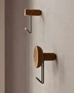 Woud Around wall hanger, small, white pigmented oak - black metal