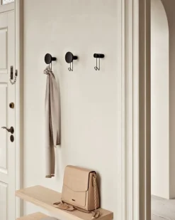 Woud Around wall hanger, small, black painted oak - black metal