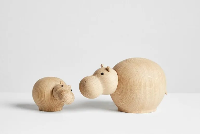 Woud Hibo Hippopotamus figurine, small, oak