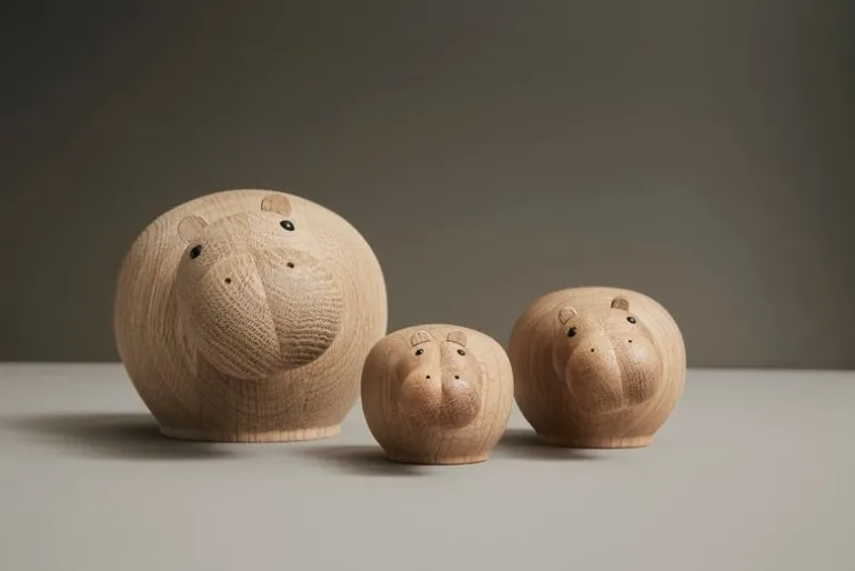 Woud Hibo Hippopotamus figurine, small, oak