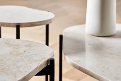 Woud La Terra occasional table, S, ivory travertine - black