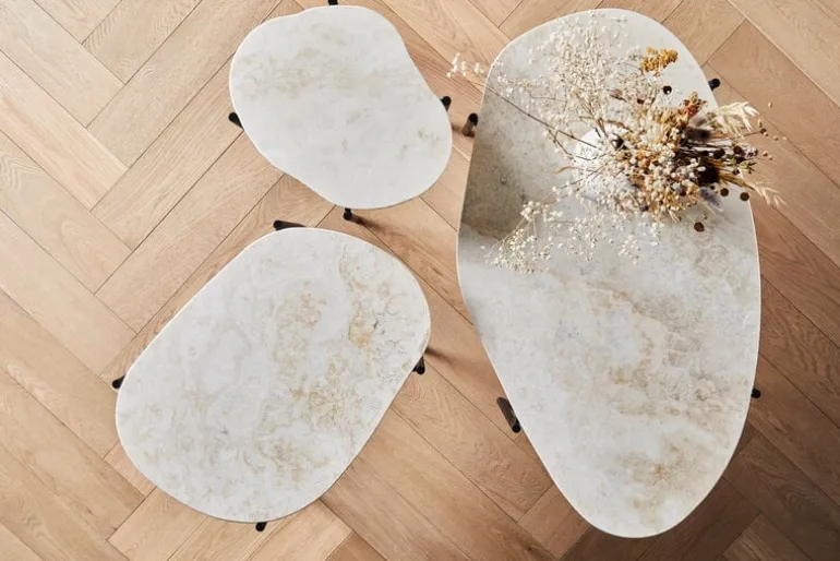 Woud La Terra occasional table, S, ivory travertine - black