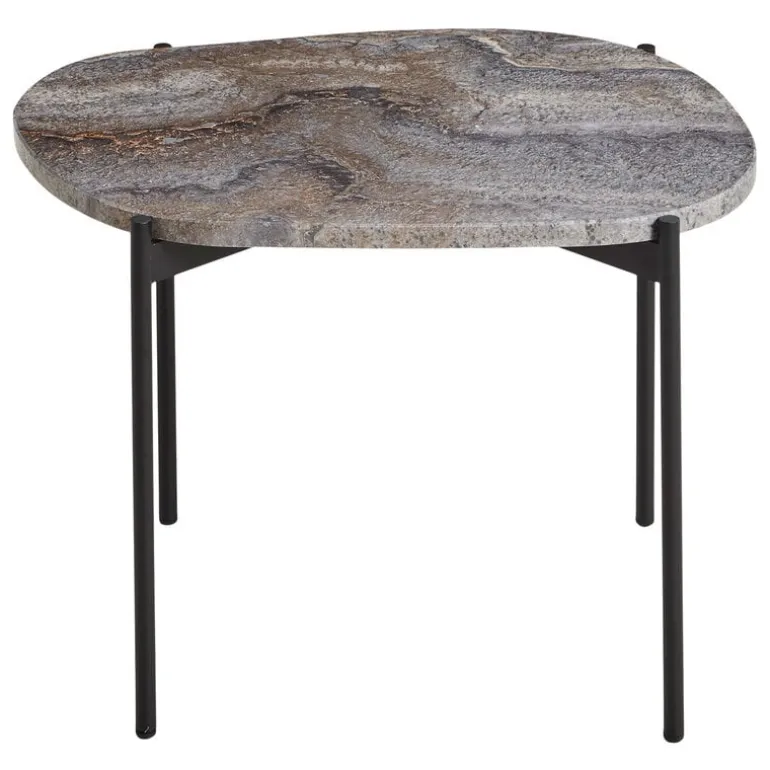 Woud La Terra occasional table, M, grey melange travertine - black