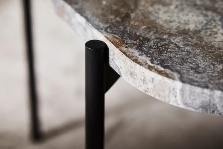 Woud La Terra occasional table, M, grey melange travertine - black