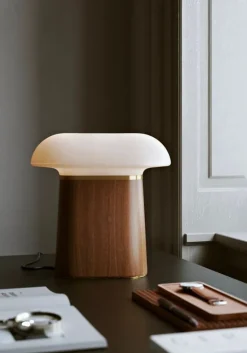 Woud Nova table lamp, walnut - opal glass
