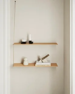 Woud Stedge shelf, 80 cm, white lacquered oak - brass