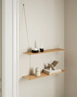 Woud Stedge shelf, 80 cm, white lacquered oak - brass