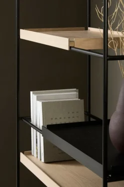 Woud Tray shelf, high, 2 black - 4 oak