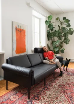 Yrjö Kukkapuro Ateljee 3-seater sofa, black - cognac leather