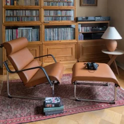 Yrjö Kukkapuro Remmi ottoman, chrome - cognac leather